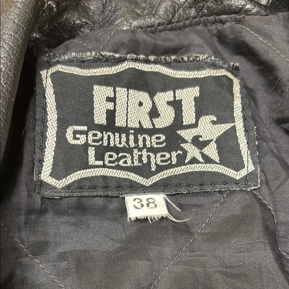 Black Leather Motorcycle Jacket Size 38 - Picture 2 of 5